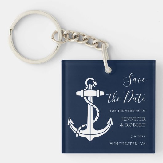 Hochzeit Ankündigung Schiffsanker Save-the-Date Schlüsselanhänger (Vorderseite)