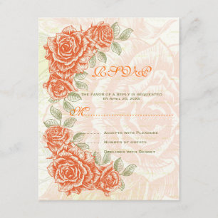 Hochzeit-Antwortkarte mit Vintage-Orangenrosen RSVP Karte