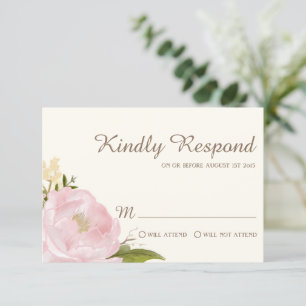 Hochzeit-Antwortkarte mit Vintage-Rosen-Pfingstros RSVP Karte