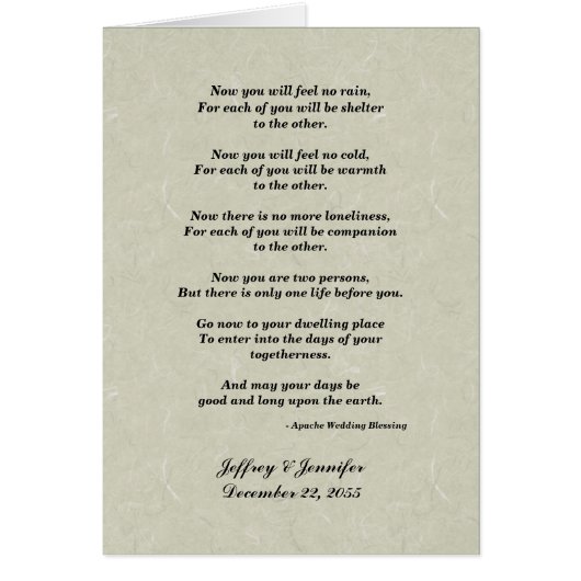 Hochzeit, Apache Segen, Tan Gray Grußkarte (Vorne)