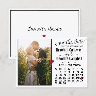 Hochzeit April 2024 Kalender Custom Foto White Save The Date
