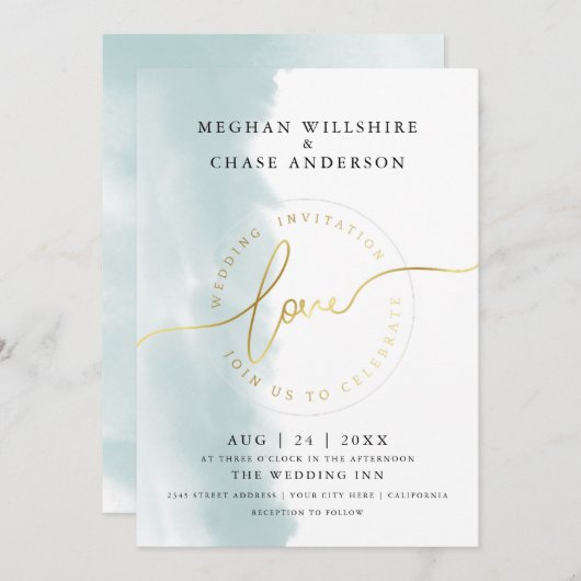 HOCHZEIT | Aquamarine grüne Farbe Einladung (Vorne/Hinten)