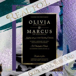 Hochzeit   Aquamarine Pinselstriche aus Metall Folieneinladung