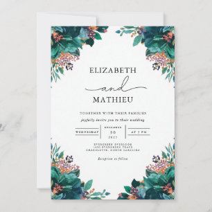 Hochzeit Aquamariner botanischer Blüh Einladung