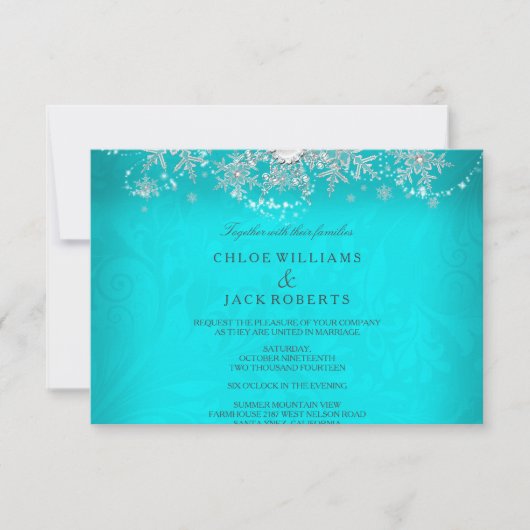 Hochzeit Aquamariner Crystal Pearl Snowflake Silve RSVP Karte (Vorderseite)