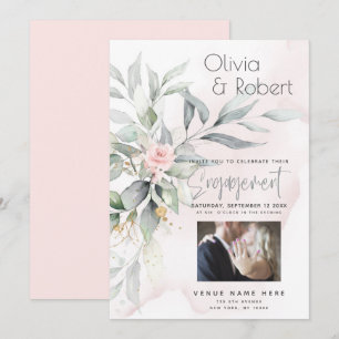 Hochzeit Aquarell Eukalyptusblätter rosa Rose Einladung