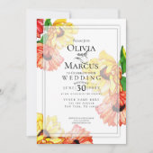 Hochzeit | Aquarell Gelb und Rot Gerbera Daisy Einladung (Vorderseite)