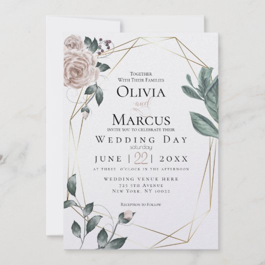 HOCHZEIT | Aquarellblush Dusty Rose Gold Einladung (Vorderseite)