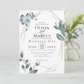 HOCHZEIT | Aquarellfarben, blau, floralblau Einladung (Stehend Vorderseite)