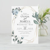 HOCHZEIT | Aquarellfarben, blau, floralblau Einladung (Stehend Vorderseite)