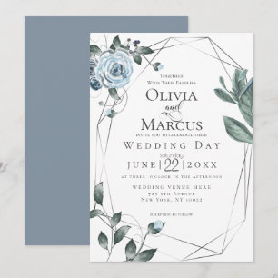 HOCHZEIT Aquarellfarben, blau, floralblau Einladung