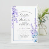 Hochzeit | Aquarelllavender - Dusty Blue Florals Einladung (Stehend Vorderseite)