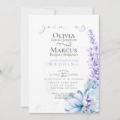 Hochzeit | Aquarelllavender - Dusty Blue Florals Einladung (Vorderseite)