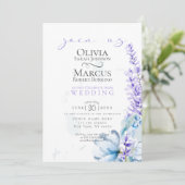 Hochzeit | Aquarelllavender - Dusty Blue Florals Einladung (Stehend Vorderseite)
