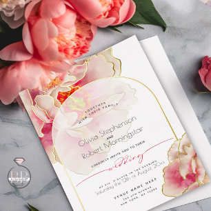 Hochzeit   Atemberaubende Korallen-Rosen-Pfingstro Folieneinladung