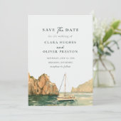 Hochzeit auf Capri mit Segelboot Wasserfarben Mitt Save The Date (Stehend Vorderseite)