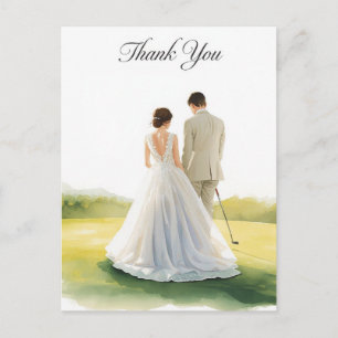Hochzeit auf dem Golfplatz mit Braut und Bräutigam Postkarte