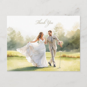 Hochzeit auf dem Golfplatz mit Braut und Bräutigam Postkarte