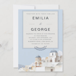 Hochzeit auf Santorini Blau und Weiß Einladung