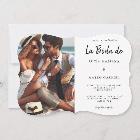 Hochzeit auf Spanisch | Calligraphy La Boda De Fot Einladung (Vorderseite)