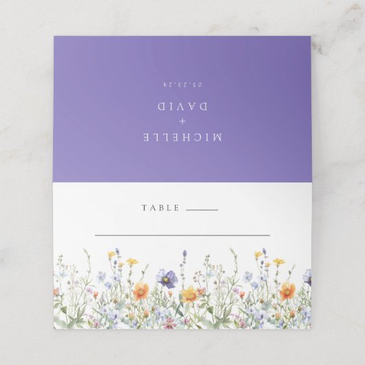 Hochzeit auf Wildblume Platzkarte (Außenseite Aufgefaltet)