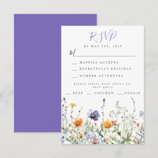 Hochzeit auf Wildblume RSVP Karte (Vorne/Hinten)