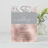 Hochzeit aus grauem, goldfarbenem Luxusgold Einladung (Stehend Vorderseite)