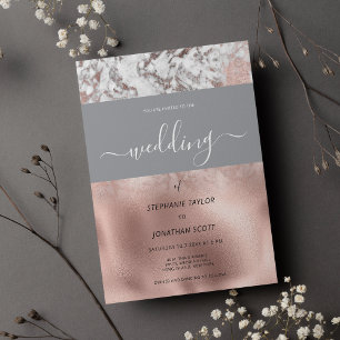 Hochzeit aus grauem, goldfarbenem Luxusgold Einladung