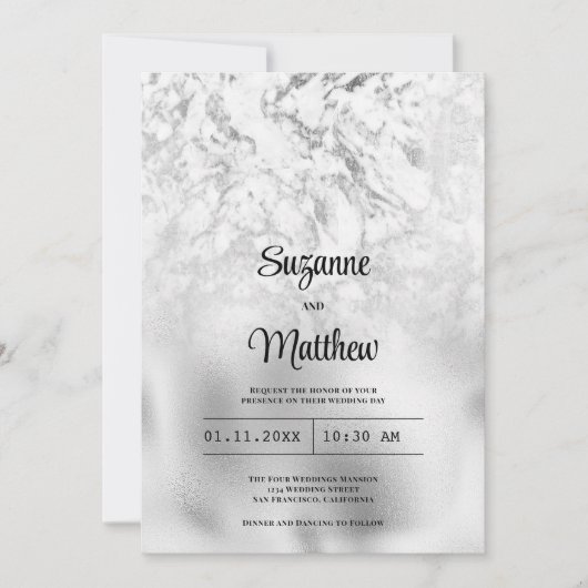 Hochzeit aus grauem weißem Marmor Einladung (Vorderseite)