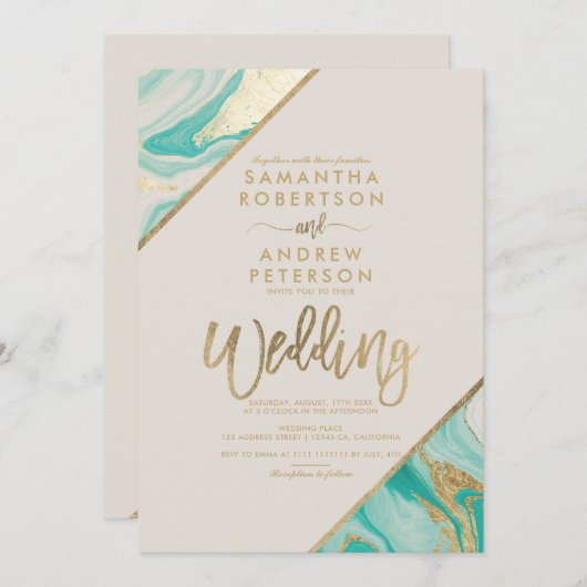 Hochzeit aus türkisfarbenem Marmor Einladung (Vorne/Hinten)