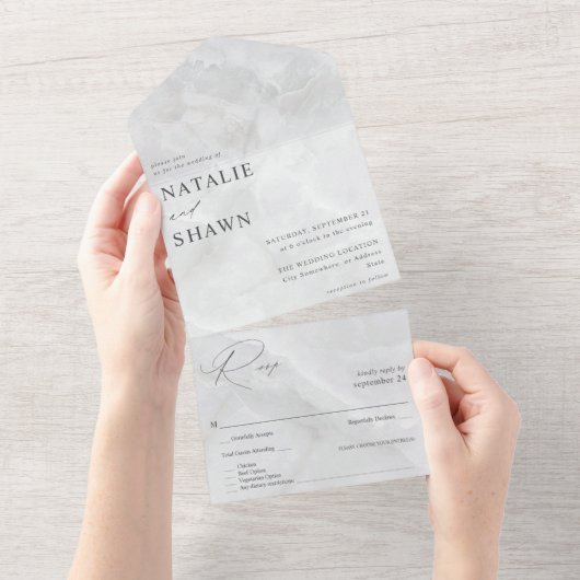 Hochzeit aus weißem Marmor All In One Einladung (Abreißen)