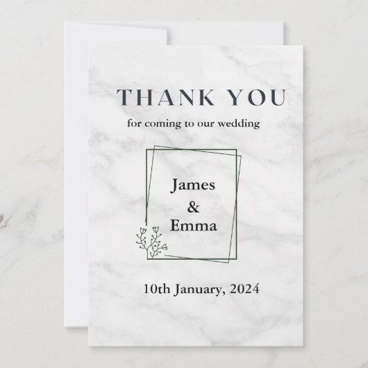 Hochzeit aus weißem Marmor Dankeskarte (Vorderseite)