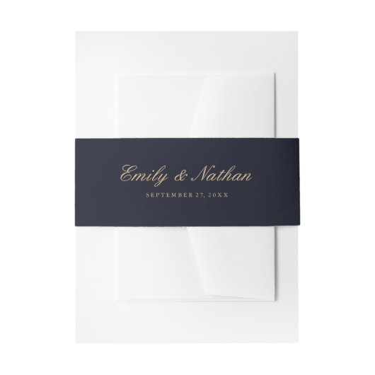 Hochzeit Bauchband Elegant Gold Navy Einladungsbanderole (Vorderseite Beispiel)