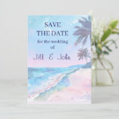 Hochzeit Beach Tropical Save The Date Einladung (Stehend Vorderseite)
