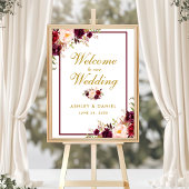 Hochzeit Begrüßung Burgundy Gold Aquarellblume Poster