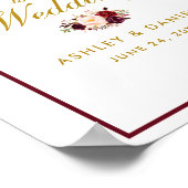 Hochzeit Begrüßung Burgundy Gold Aquarellblume Poster (Ecke)