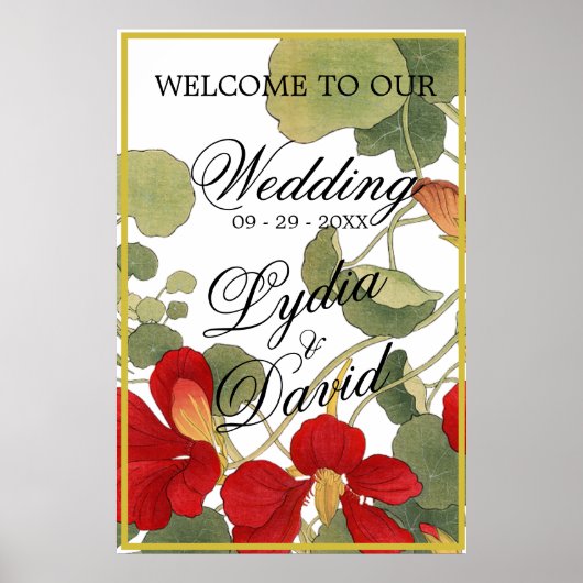 Hochzeit Begrüßung Elegante Blumenorange Poster (Vorne)