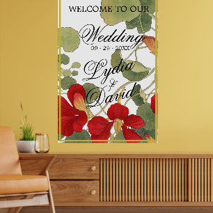Hochzeit Begrüßung Elegante Blumenorange Poster