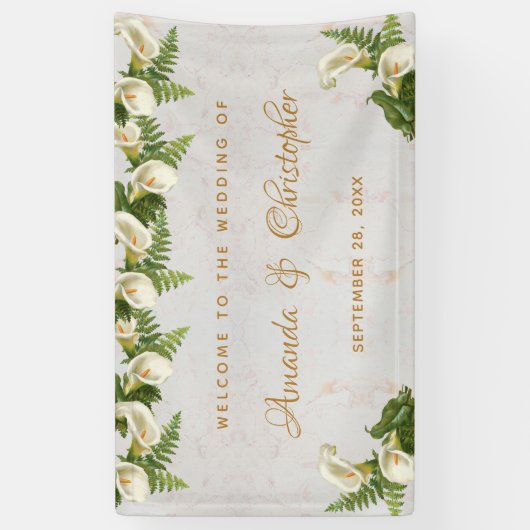 Hochzeit Begrüßung florale White Calla Lilies Marm Banner (Vertikal)
