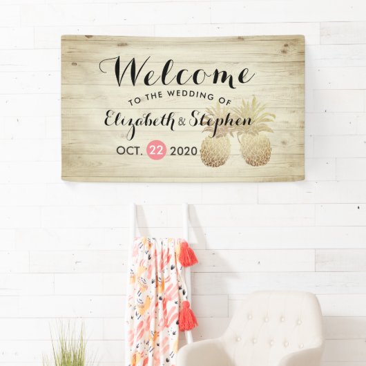 Hochzeit Begrüßung Gold Ananas Couple Rustikales H Banner (Insitu)