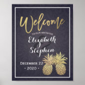 Hochzeit Begrüßung Golden Pineaple Couple Navy Blu Poster (Vorne)