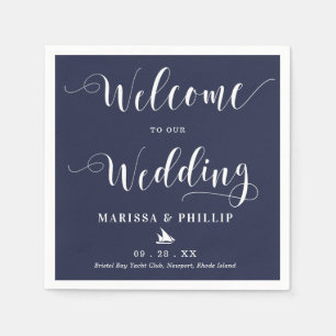 Hochzeit Begrüßung handgeschriebenes Nautical Navy Serviette