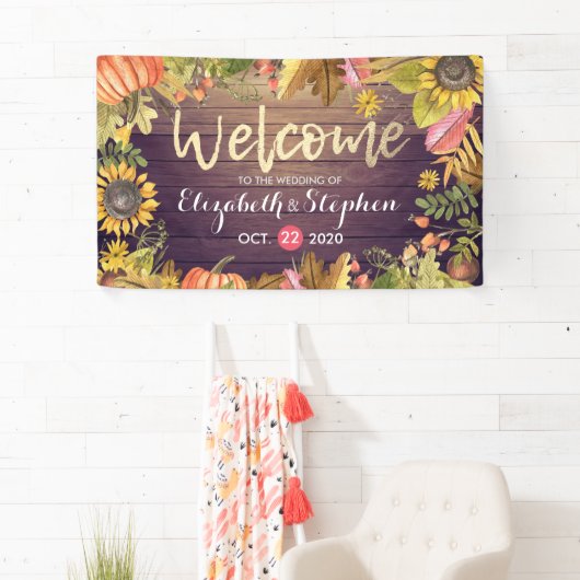 Hochzeit Begrüßung Herbstmapel Blätter Pumpkins Wo Banner (Insitu)