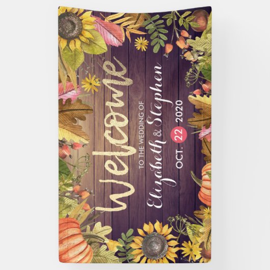 Hochzeit Begrüßung Herbstmapel Blätter Pumpkins Wo Banner (Vertikal)