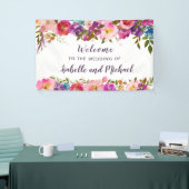 Hochzeit Begrüßung Lila und rosa Aquarellblume Banner (Messeveranstaltung)