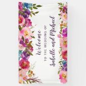Hochzeit Begrüßung Lila und rosa Aquarellblume Banner (Vertikal)