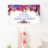Hochzeit Begrüßung Lila und rote Aquarellblume Banner (Insitu)