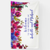 Hochzeit Begrüßung Lila und rote Aquarellblume Banner (Vertikal)