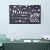 Hochzeit Begrüßung Mason Jars String Lights Navy B Banner (Messeveranstaltung)