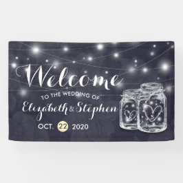 Hochzeit Begrüßung Mason Jars String Lights Navy B Banner